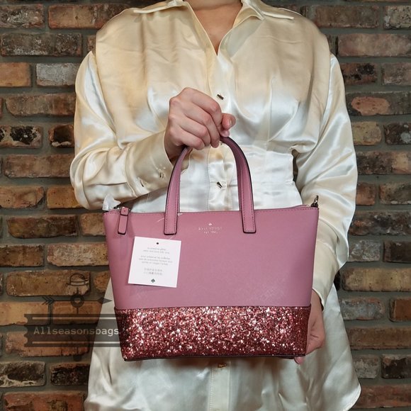 Kate Spade Greta Court Saffiano Glitter Dusty Peony Satchel Crossbody Handbag - Picture 2 of 6